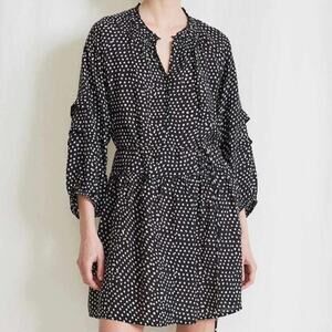 Apiece Apart Laguna Polka Dot Long Sleeve Mini Dress Black White Women's Size M